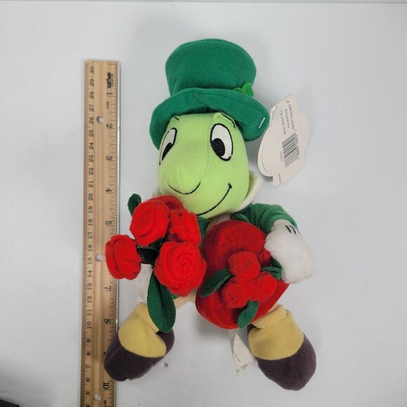 Disney Jiminy Cricket Plush Toy With Hat & Roses Green/Red 2001 - Picture 4 of 4